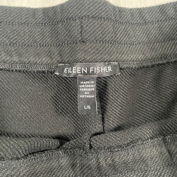 Eileen Fisher Pants Large Drawstring Slouchy Textured Ankle Black Stretch - Picture 7 of 12